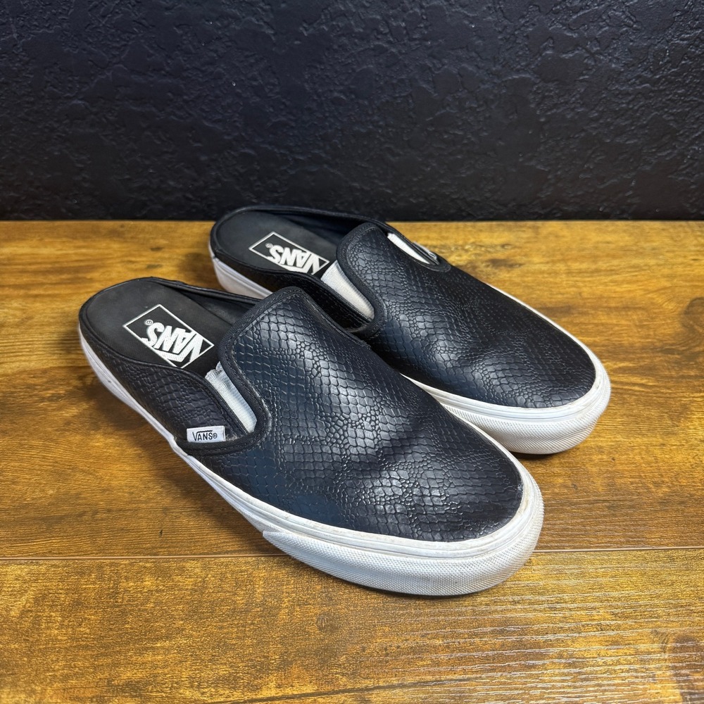 Vans Classic Slip-On Mule Black Snakeskin Leather Shoes Womens 10 Mens 8.5